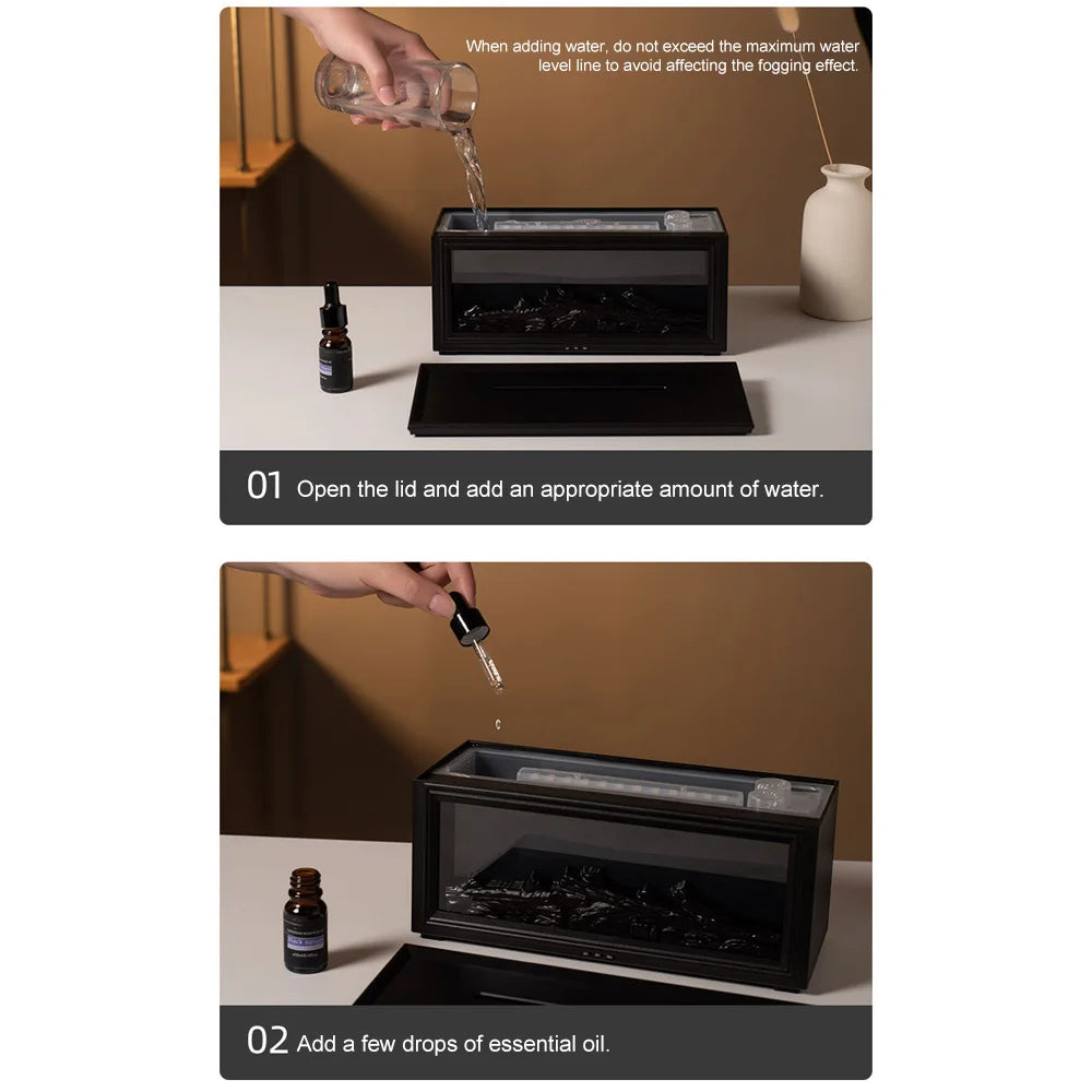 Colourful Flame Fireplace Aroma Diffuser – Essential Oil Humidifier with Remote Control