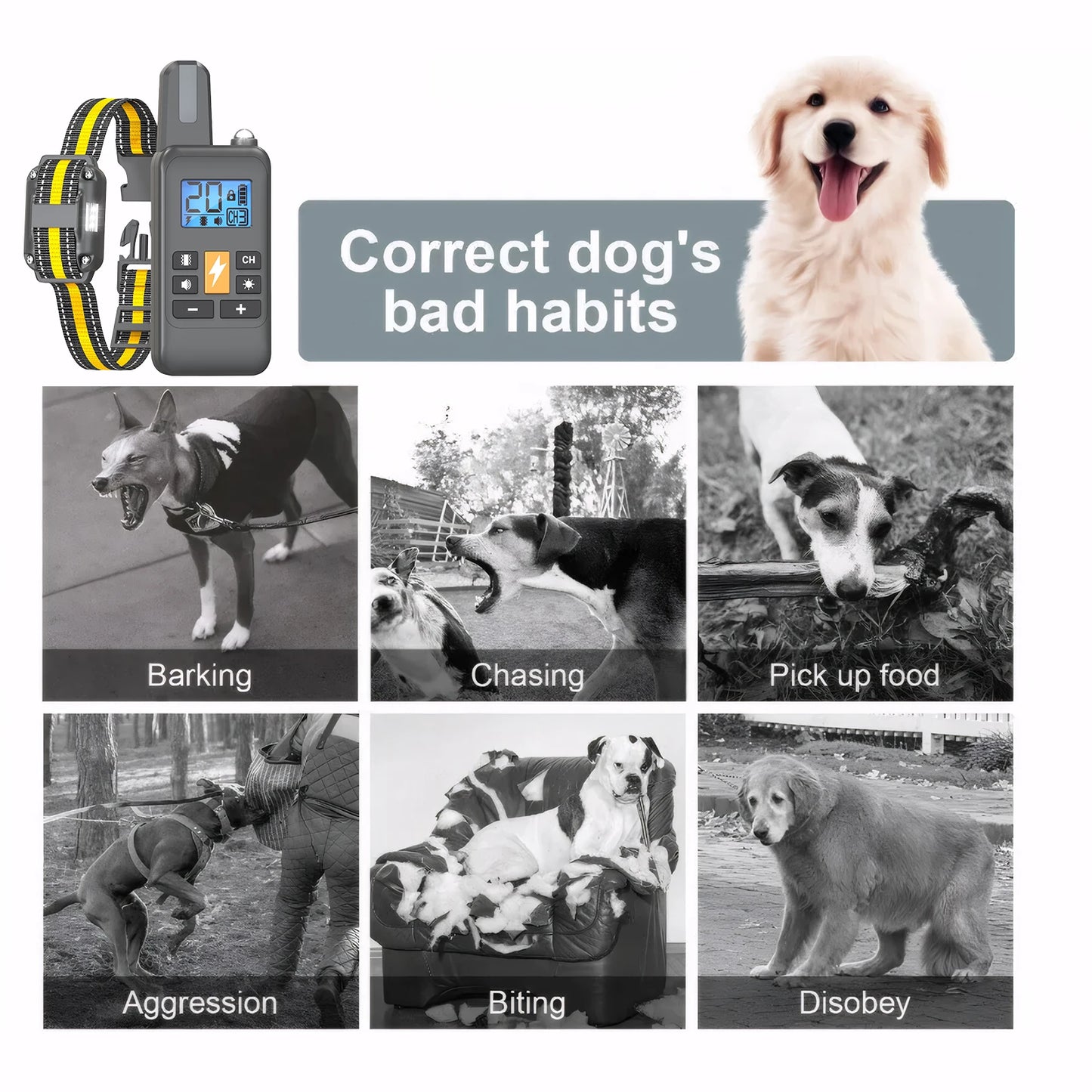 Electric Dog Training Collar with Remote – 4 Training Modes (Beep, Vibration & Static) Waterproof & Rechargeable