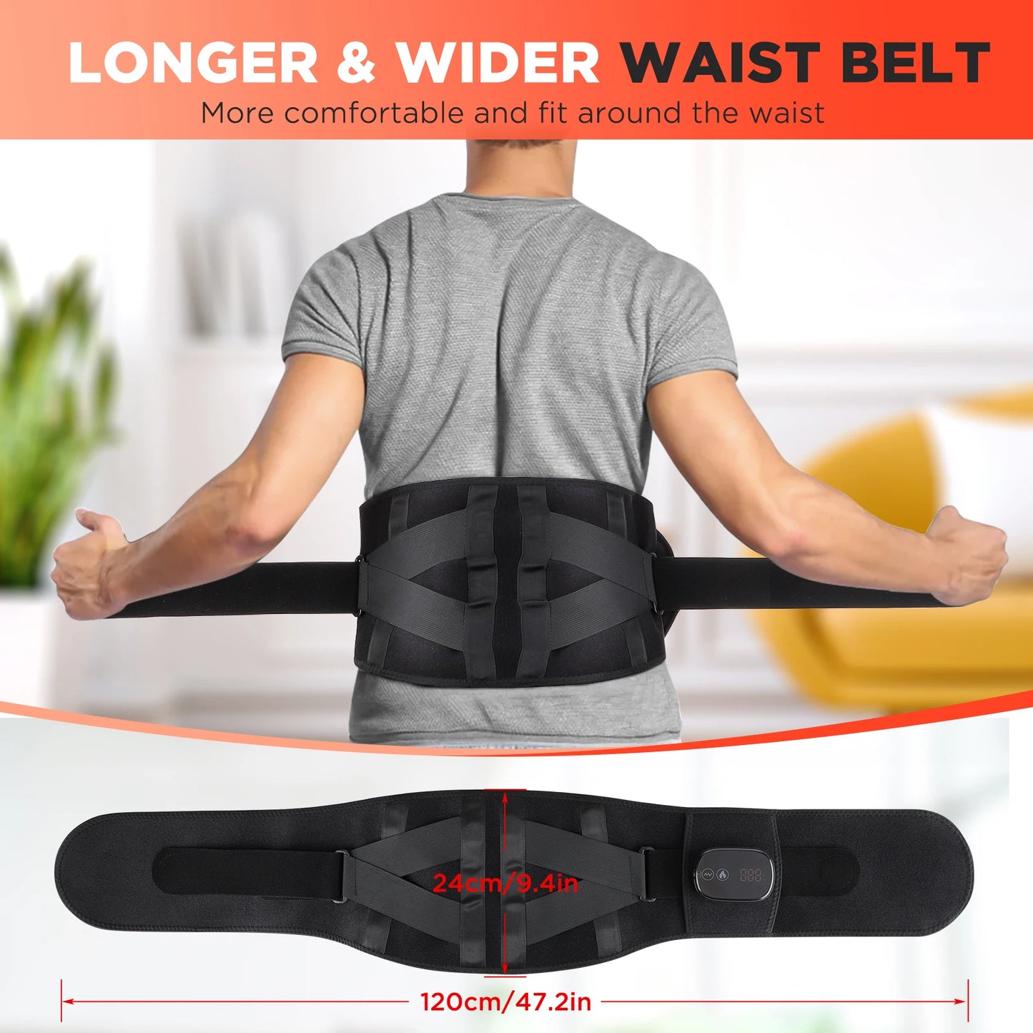 Electric Heating Waist Massager Belt with Vibration & Adjustable Heat – Lumbar Support Brace