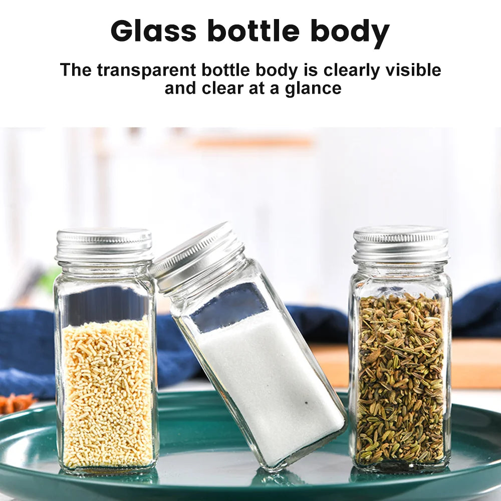 12-Piece 120ML Glass Spice Jar Set – Transparent Seasoning Bottles with Adjustable Shaker Lids
