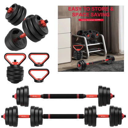 3-in-1 Adjustable Dumbbell Set 20kg – Convertible Dumbbells & Barbell with Plastic-Coated Plates