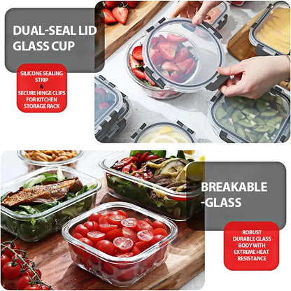 24-Piece Glass Food Storage Containers Set – 12 Glass Bowls with Snap Locking Airtight Lids