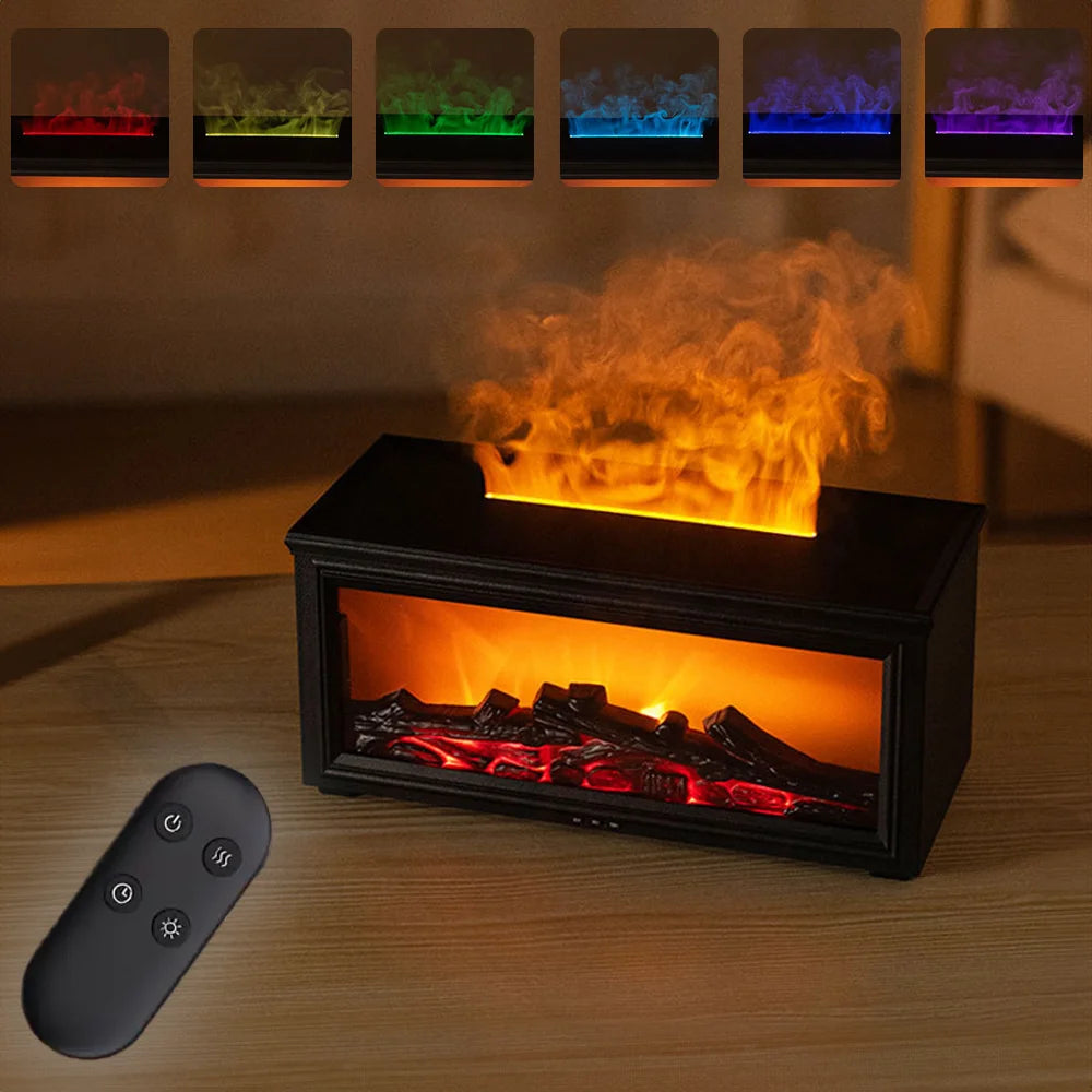 Colourful Flame Fireplace Aroma Diffuser – Essential Oil Humidifier with Remote Control