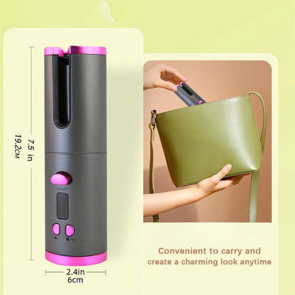 Automatic Hair Curler – Portable Cordless Rechargeable Auto Curling Iron with Digital Temperature Control