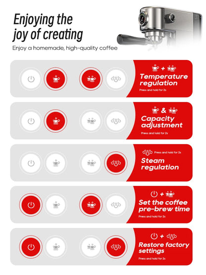 20 Bar Semi Automatic Espresso Machine – Temperature Adjustable Slim Coffee Maker