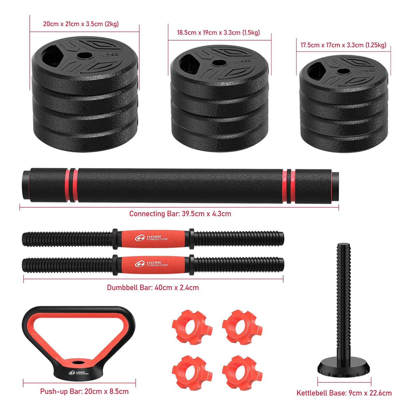 3-in-1 Adjustable Dumbbell Set 20kg – Convertible Dumbbells & Barbell with Plastic-Coated Plates