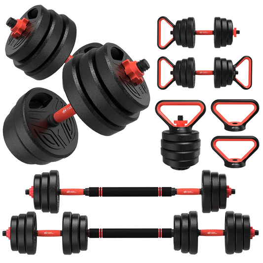 3-in-1 Adjustable Dumbbell Set 20kg – Convertible Dumbbells & Barbell with Plastic-Coated Plates