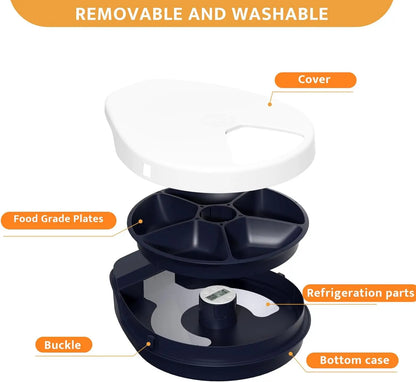 Automatic Cat Feeder for Wet Food with Cooling – 5 Compartments & Timer Control (330g Capacity)