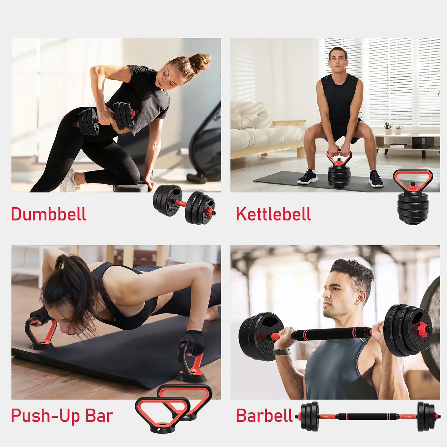 3-in-1 Adjustable Dumbbell Set 20kg – Convertible Dumbbells & Barbell with Plastic-Coated Plates