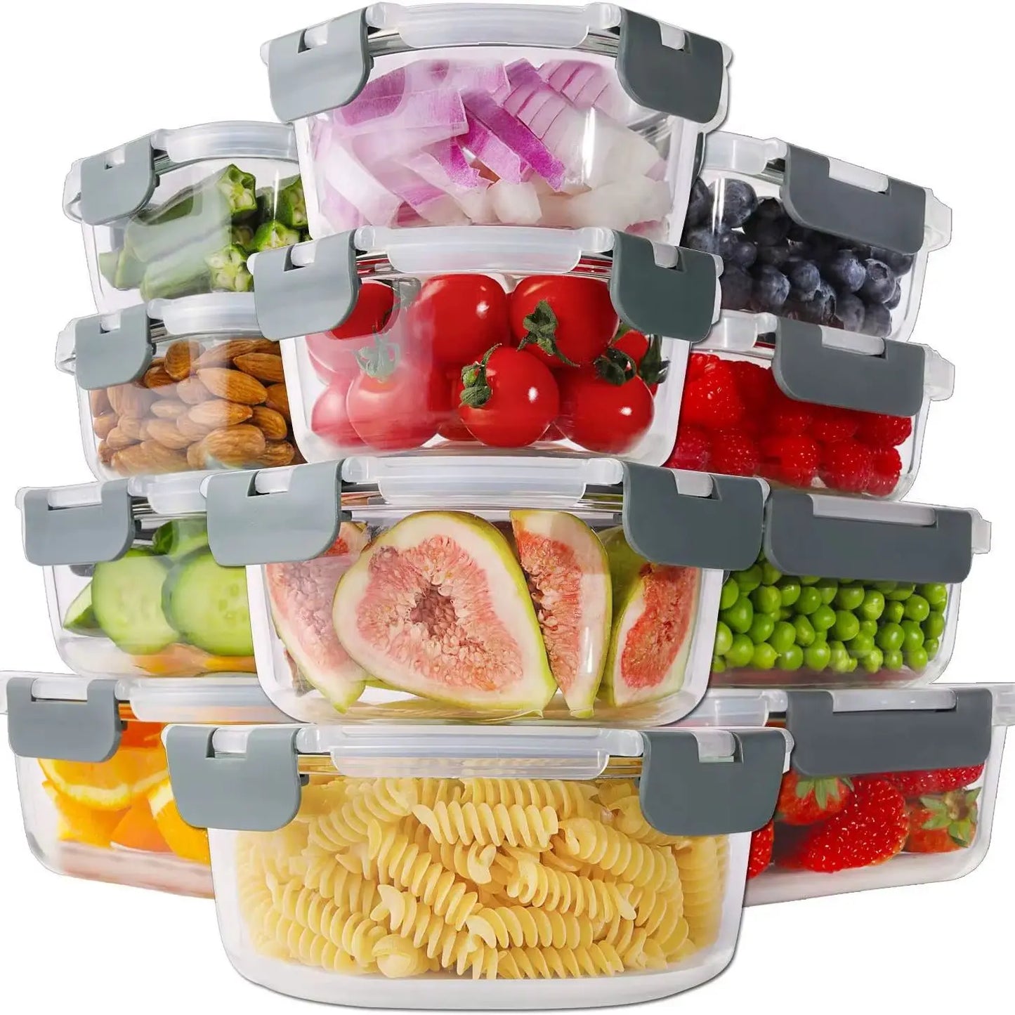 24-Piece Glass Food Storage Containers Set – 12 Glass Bowls with Snap Locking Airtight Lids