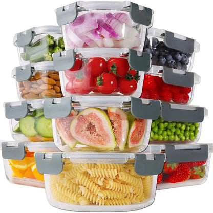 24-Piece Glass Food Storage Containers Set – 12 Glass Bowls with Snap Locking Airtight Lids
