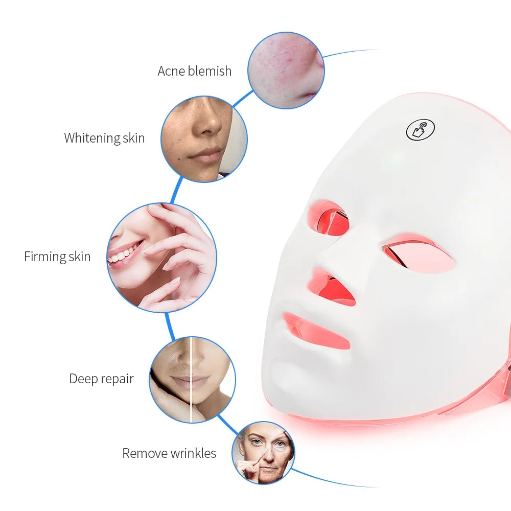 7-Color LED Photon Facial Mask | Wireless Light Therapy Mask for Anti-Aging, Acne Reduction, Skin Tightening & Brightening
