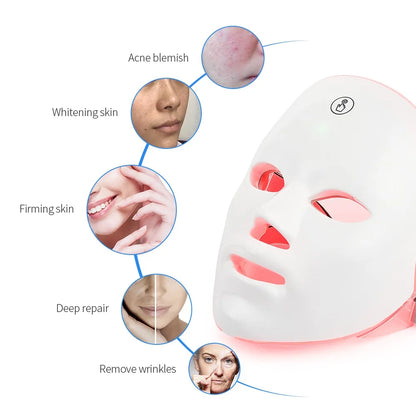 7-Color LED Photon Facial Mask | Wireless Light Therapy Mask for Anti-Aging, Acne Reduction, Skin Tightening & Brightening