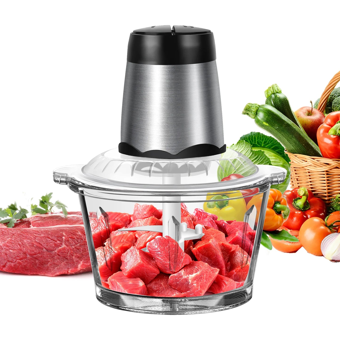 2L Electric Food Chopper 300W – Vegetable Chopper, Meat Grinder & Food Processor with 2 Speeds
