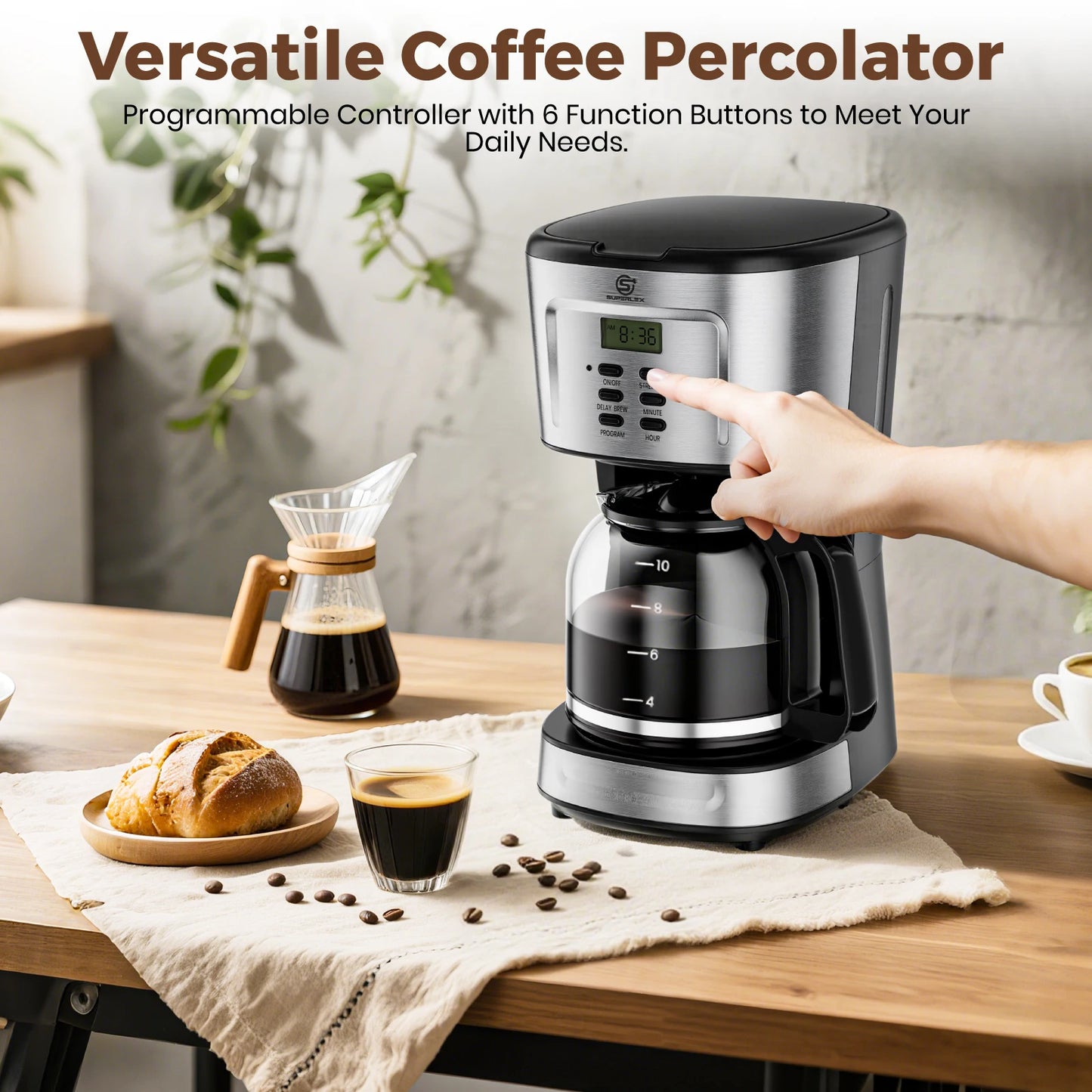 900W Electric Drip Coffee Maker 1.5L – Semi-Automatic American Style Coffee Machine with LCD Display
