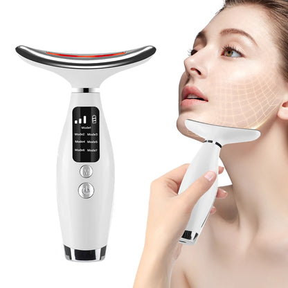 7-Color LED Neck & Face Massager – Vibrating Skin Tightening & Lifting Device | Portable Anti-Aging Rejuvenation Tool for Wrinkles & Firming