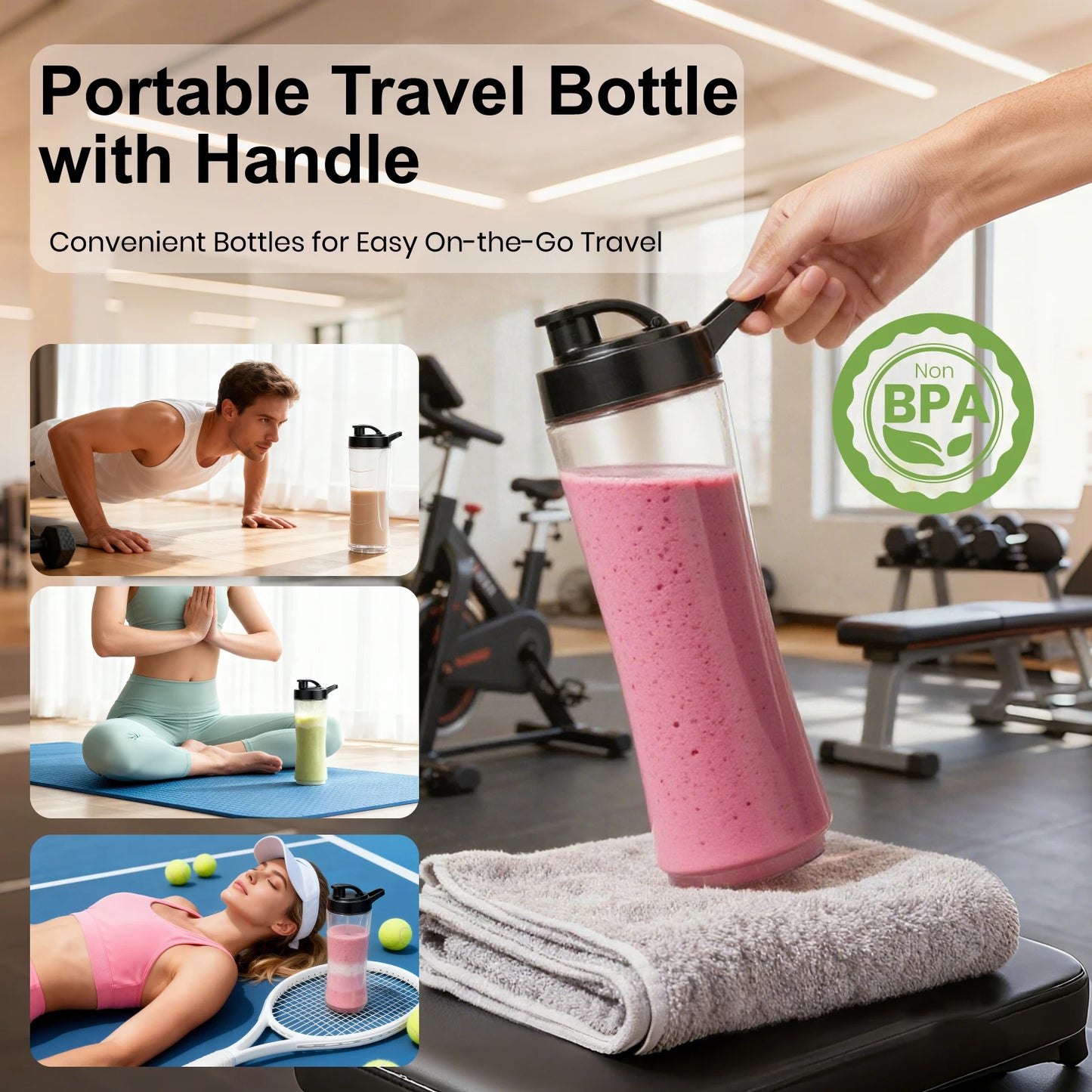 Double Cup 600ML Portable Electric Juicer – 4000mAh Ice Crush Blender with Stainless Steel Blades