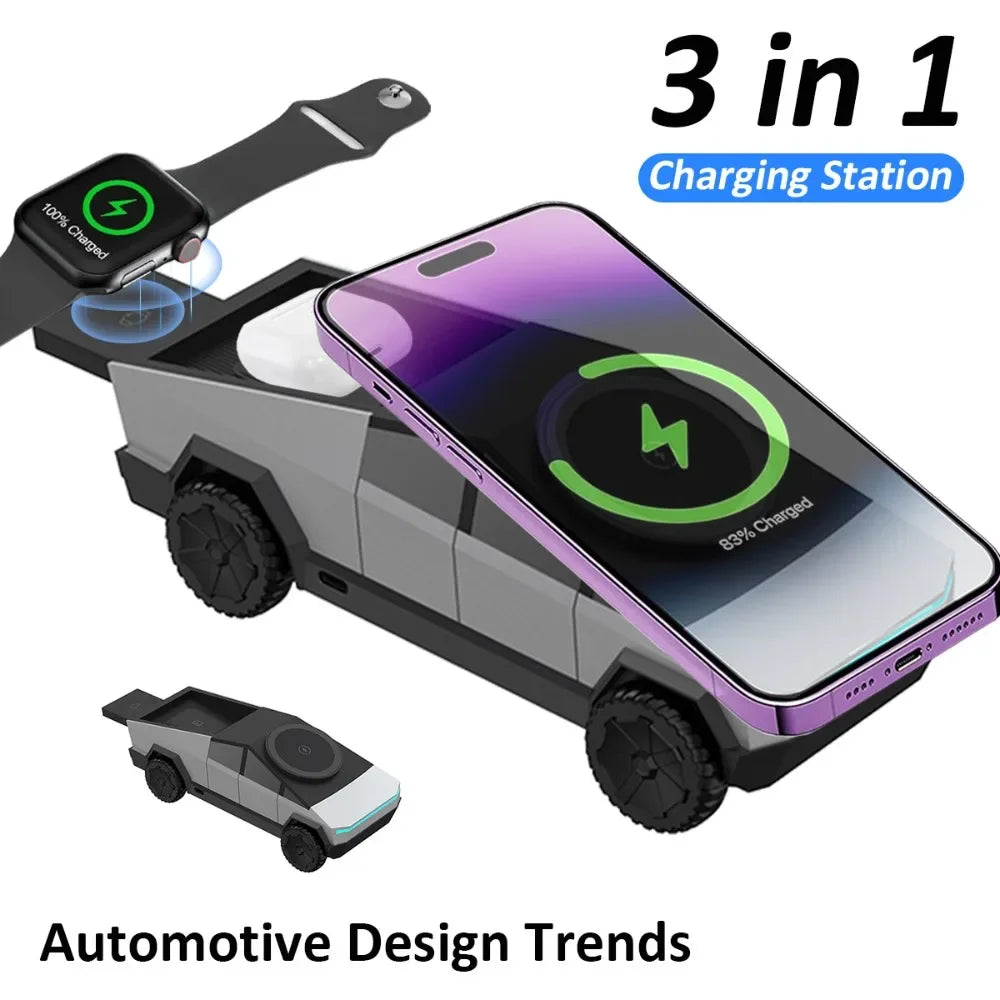 Cyber truck 3-in-1 Wireless Desktop Charger – Fast Charging Station for iPhone, Apple Watch & AirPods
