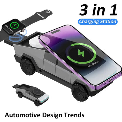 Cyber truck 3-in-1 Wireless Desktop Charger – Fast Charging Station for iPhone, Apple Watch & AirPods