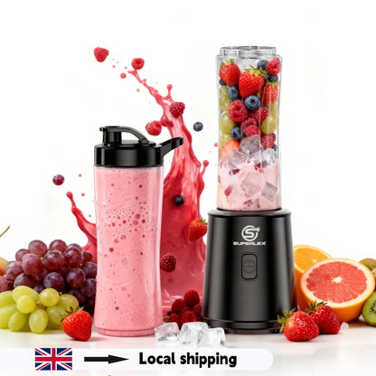 Double Cup 600ML Portable Electric Juicer – 4000mAh Ice Crush Blender with Stainless Steel Blades