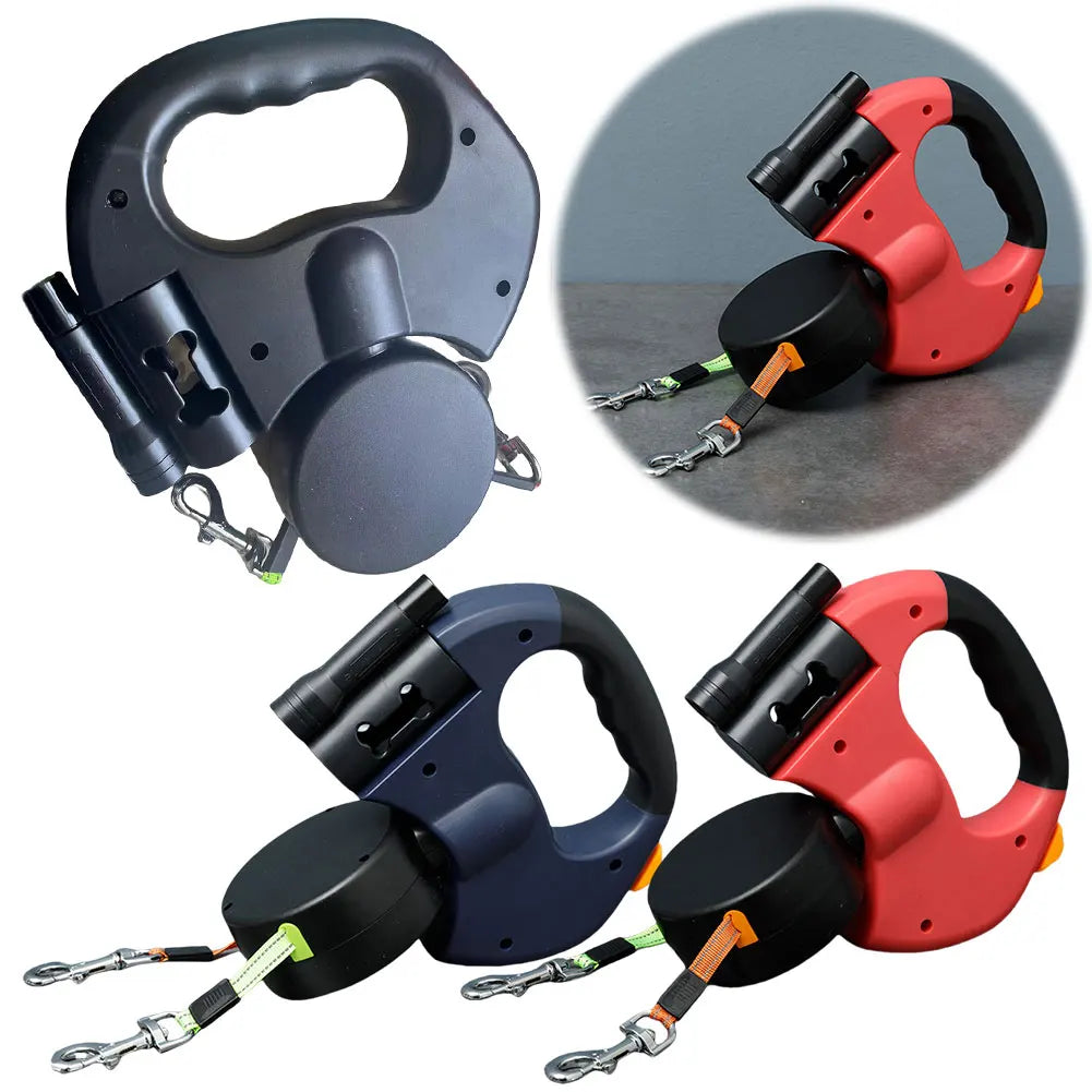 Double Headed Retractable Dog Leash with LED Light – 3m Dual Traction Rope for Small & Medium Dogs
