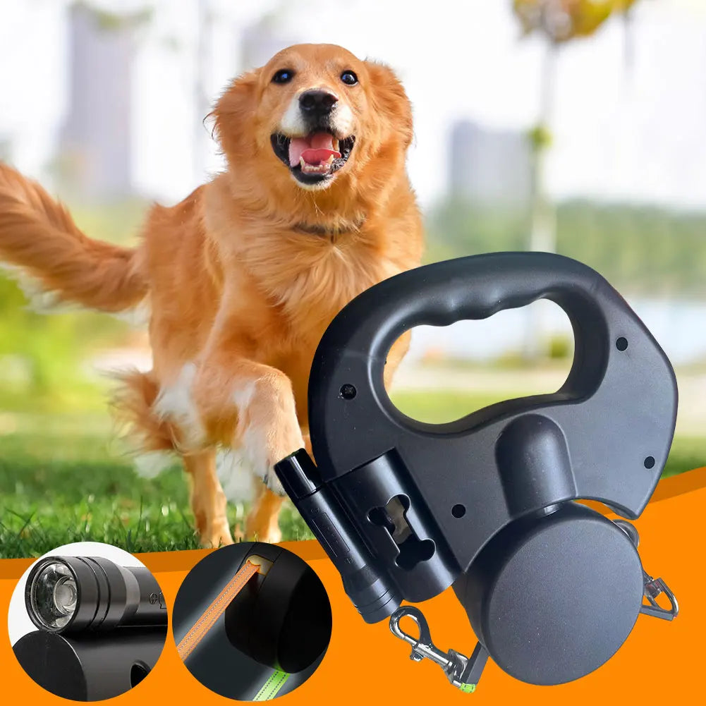 Double Headed Retractable Dog Leash with LED Light – 3m Dual Traction Rope for Small & Medium Dogs