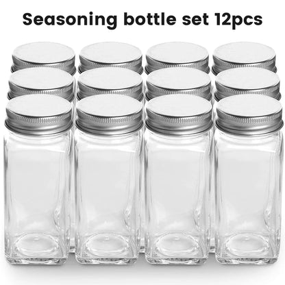 12-Piece 120ML Glass Spice Jar Set – Transparent Seasoning Bottles with Adjustable Shaker Lids