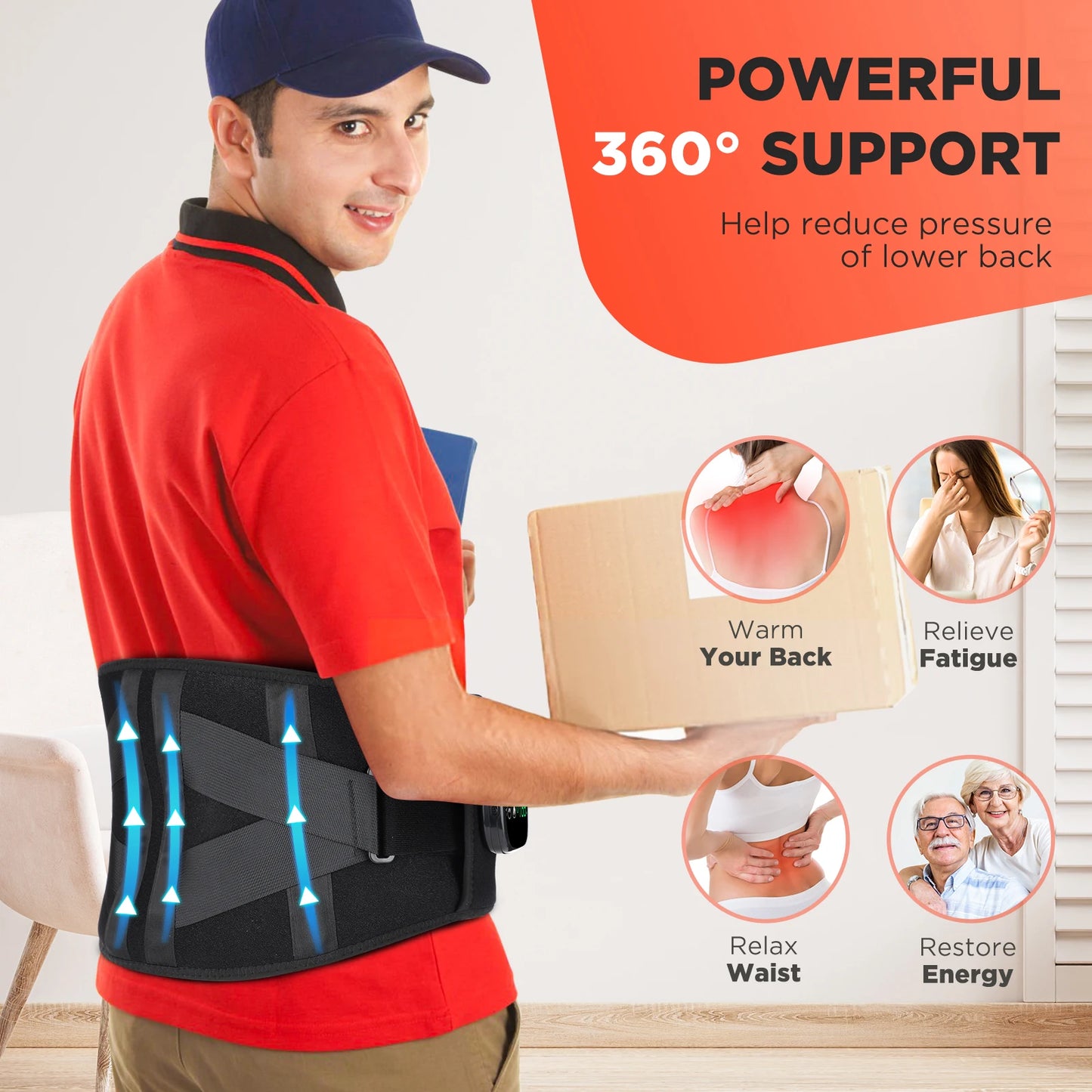 Electric Heating Waist Massager Belt with Vibration & Adjustable Heat – Lumbar Support Brace