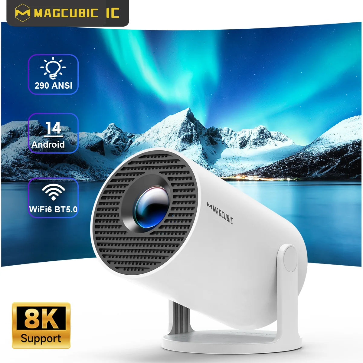 Mini Projector with WiFi 6 & Bluetooth – Full HD 1080P, 4K Support, Auto Keystone, Android 11, 12000 Lumens, Portable & Rotatable for Home Cinema and Outdoor Use
