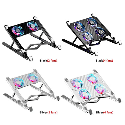 Adjustable Laptop Cooling Stand – Foldable Aluminium/ABS Notebook Cooler with 2 or 4 Fans (11–17.3 Inch)