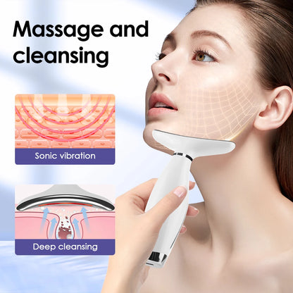 7-Color LED Neck & Face Massager – Vibrating Skin Tightening & Lifting Device | Portable Anti-Aging Rejuvenation Tool for Wrinkles & Firming