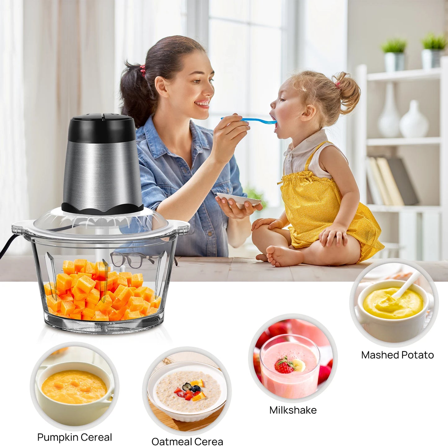 2L Electric Food Chopper 300W – Vegetable Chopper, Meat Grinder & Food Processor with 2 Speeds