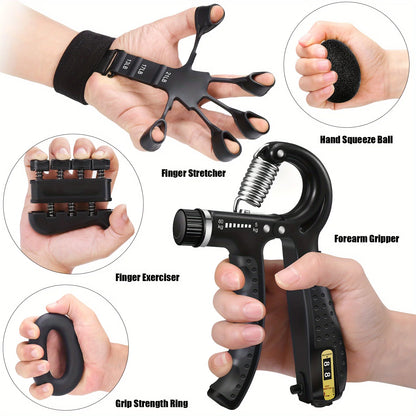5PCS Hand Grip Strength Trainer Kit – Adjustable Forearm Gripper, Finger Exerciser & Rehab Set for Muscle Building, Injury Recovery & Stress Relief