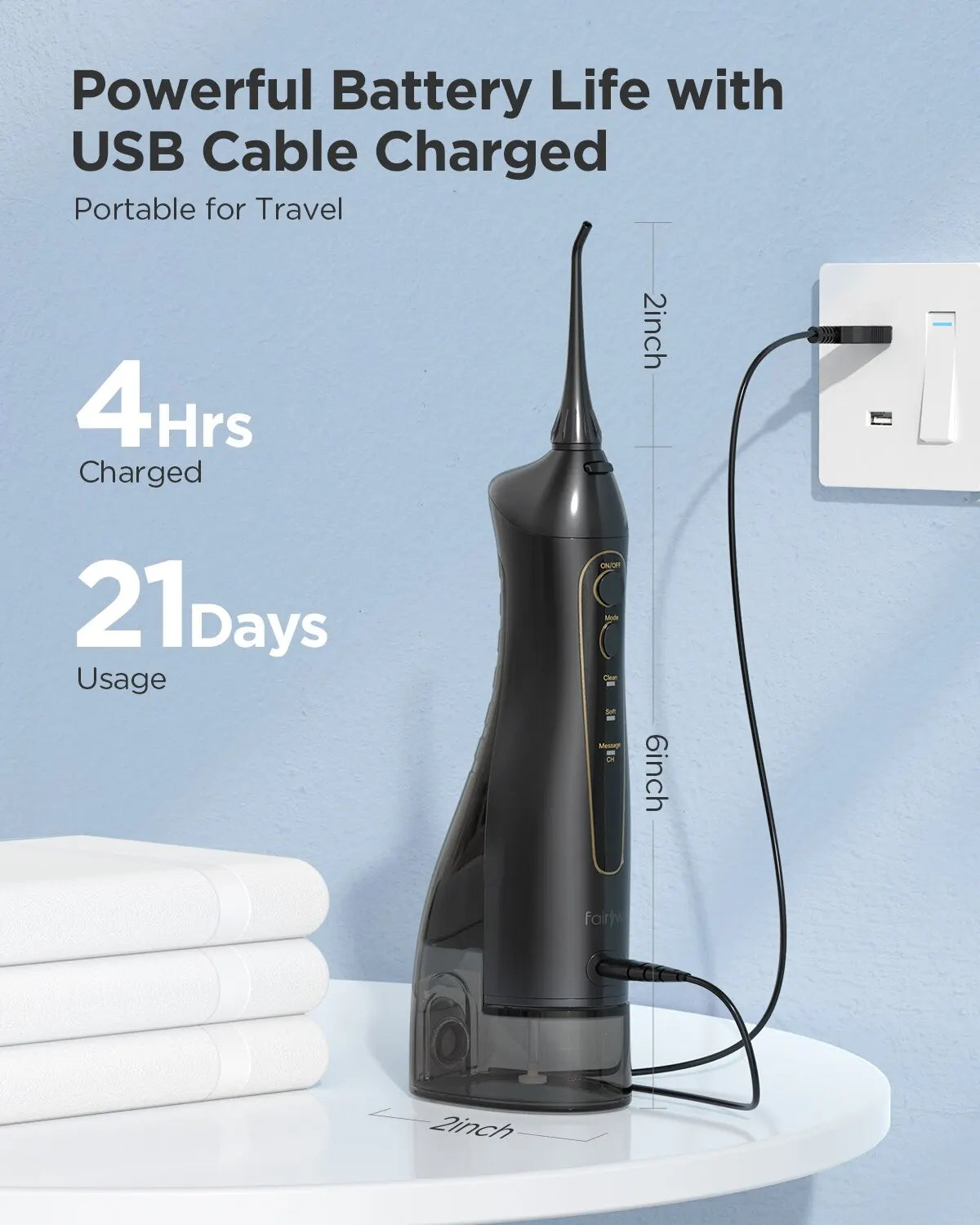 Rechargeable Water Flosser Oral Irrigator – 300ml Portable Dental Cleaner with 3 Modes