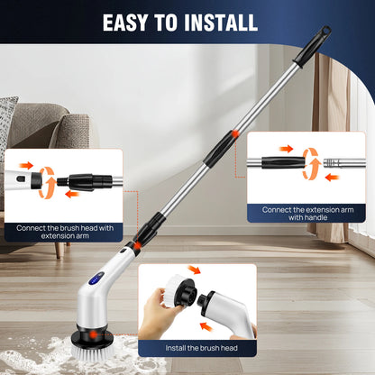 Cordless Electric Spin Scrubber 10-in-1 – Multifunctional Rotary Cleaning Brush for Kitchen & Bathroom