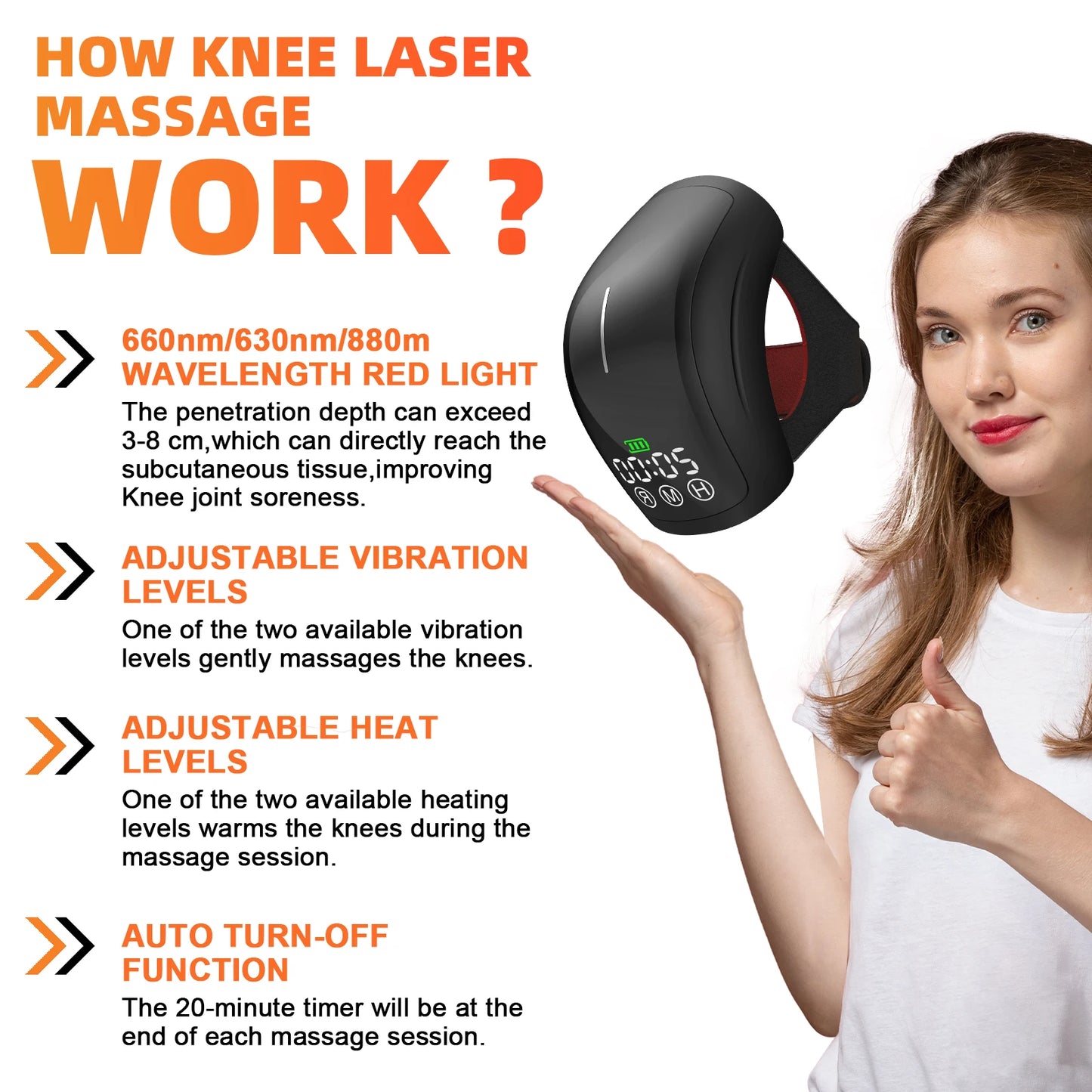 Knee Laser Therapy Device with 70 Diodes – Wireless Knee Massager with Heat & Vibration