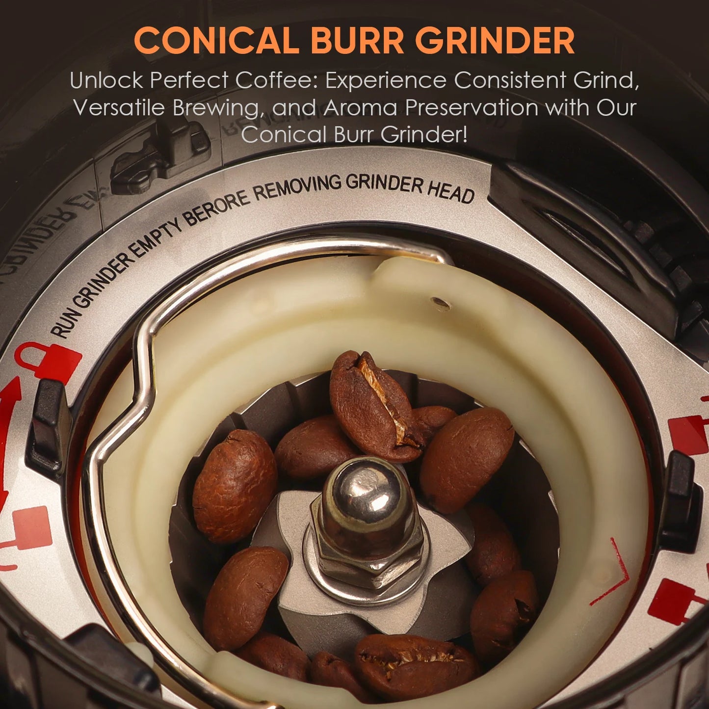 Electric Conical Burr Coffee Grinder – 48 Adjustable Grind Settings for Espresso & Brew Methods