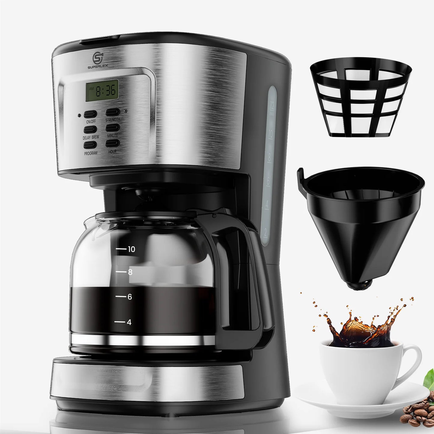 900W Electric Drip Coffee Maker 1.5L – Semi-Automatic American Style Coffee Machine with LCD Display