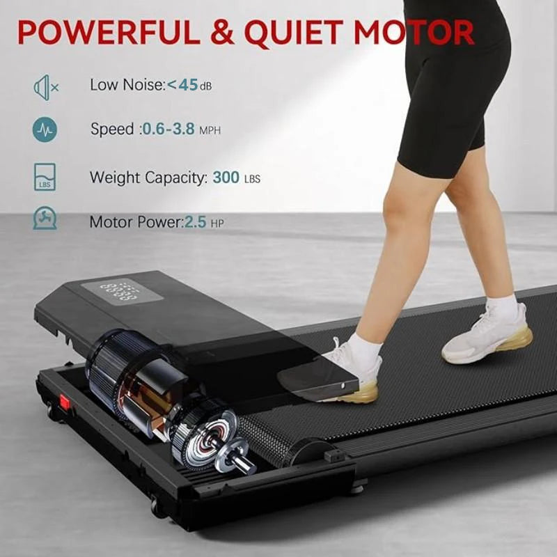 2-in-1 Portable Walking Pad Treadmill – 2.5HP Motor, 300lbs Capacity with Remote & LED Display