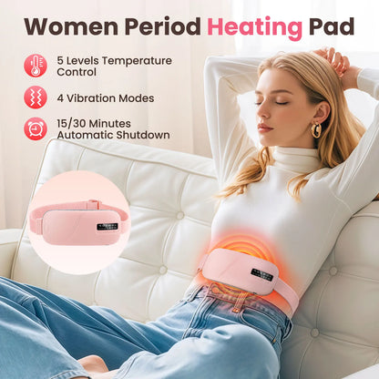 Electric Heating Pad for Menstrual Cramps | Women’s Period Pain Relief Belt with Heat & Vibration | Portable Rechargeable Abdominal Warmer