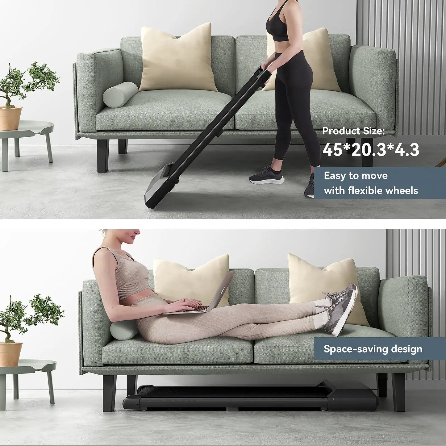 2-in-1 Walking Pad Treadmill – Portable Under Desk Electric Treadmill for Home & Office, 2.5 MPH, 250 lbs Capacity