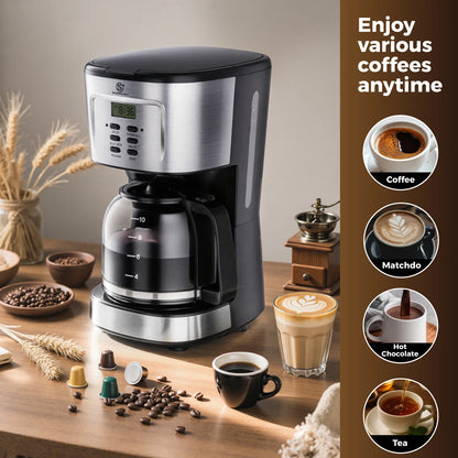 900W Electric Drip Coffee Maker 1.5L – Semi-Automatic American Style Coffee Machine with LCD Display