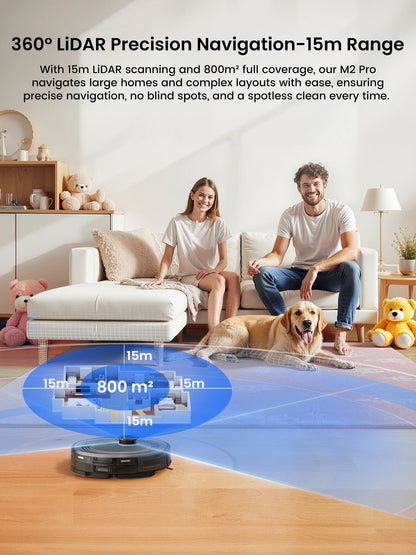 M2 Pro LDS Robot Vacuum & Mop Combo – 6000Pa Suction with Smart Mapping & Auto Dust Collection