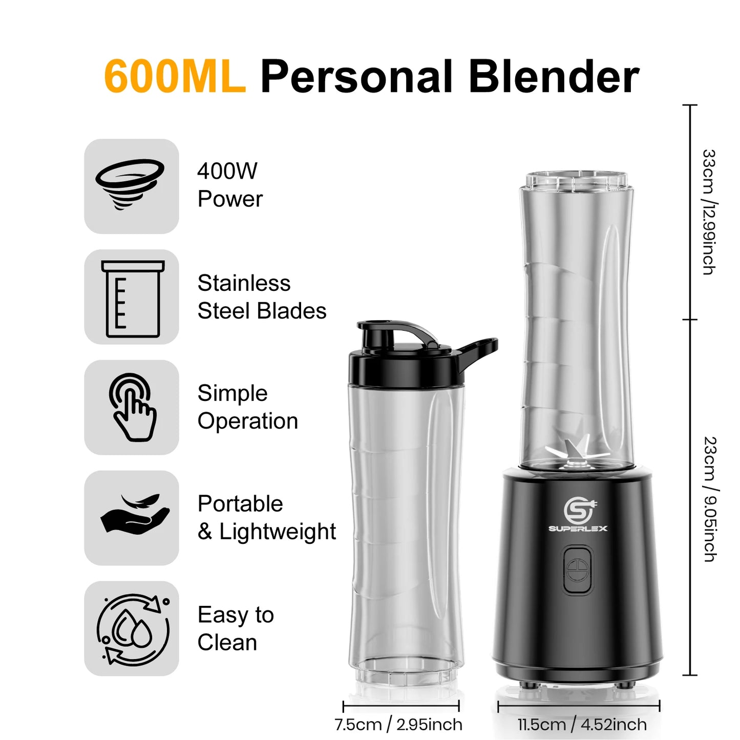 Double Cup 600ML Portable Electric Juicer – 4000mAh Ice Crush Blender with Stainless Steel Blades
