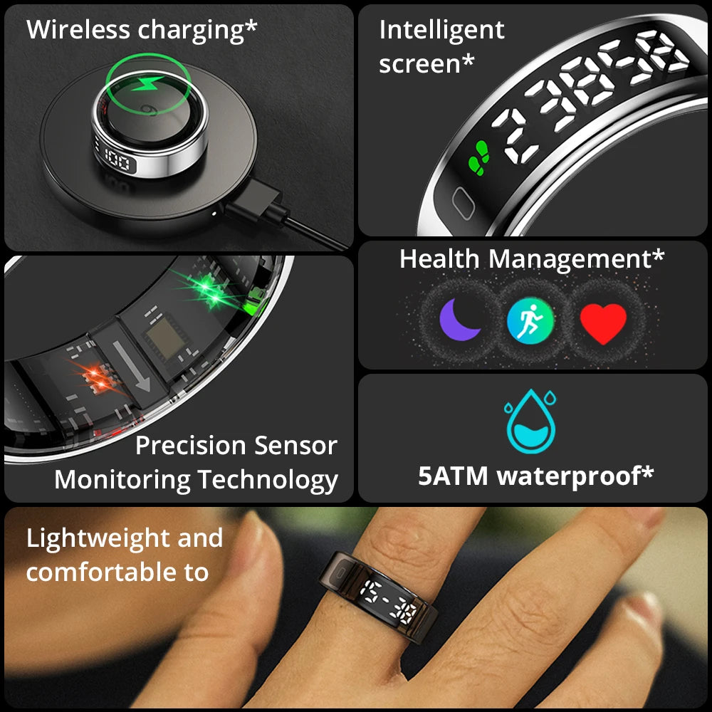 Smart Ring R02 with Charging Case – 39 Days Battery Life | Advanced Health & Fitness Tracker |Fitness Tracker with Heart Rate, Blood Oxygen, Blood Pressure, Sleep Monitoring, Step Counting, IP68 Waterproof