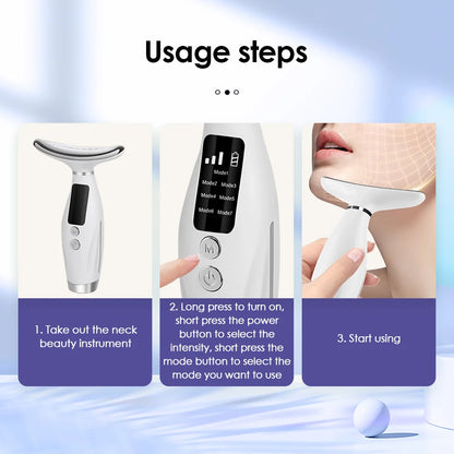 7-Color LED Neck & Face Massager – Vibrating Skin Tightening & Lifting Device | Portable Anti-Aging Rejuvenation Tool for Wrinkles & Firming