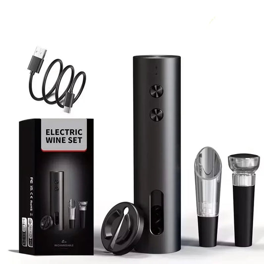 Rechargeable Electric Wine Opener Set – USB-C Corkscrew with Foil Cutter, Pourer & Vacuum Stopper