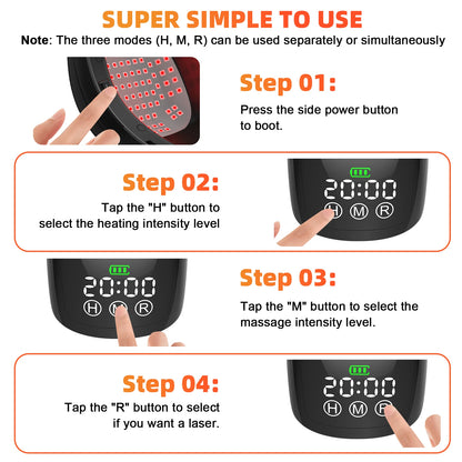 Knee Laser Therapy Device with 70 Diodes – Wireless Knee Massager with Heat & Vibration