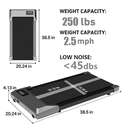 2-in-1 Walking Pad Treadmill – Portable Under Desk Electric Treadmill for Home & Office, 2.5 MPH, 250 lbs Capacity