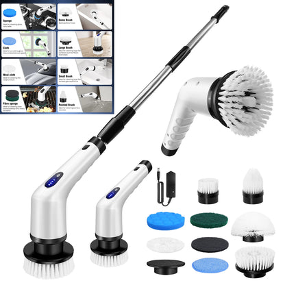 Cordless Electric Spin Scrubber 10-in-1 – Multifunctional Rotary Cleaning Brush for Kitchen & Bathroom